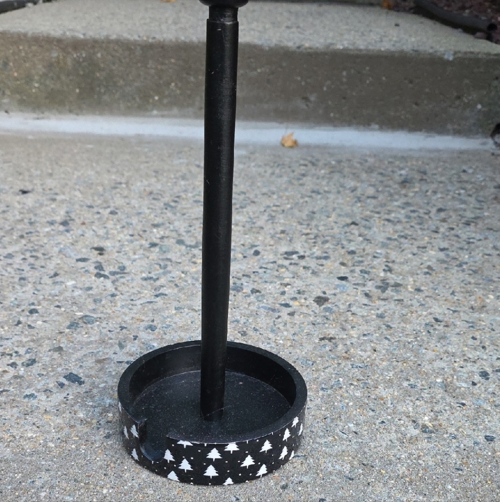 Black Paper Towel Holder with White Tree Pattern